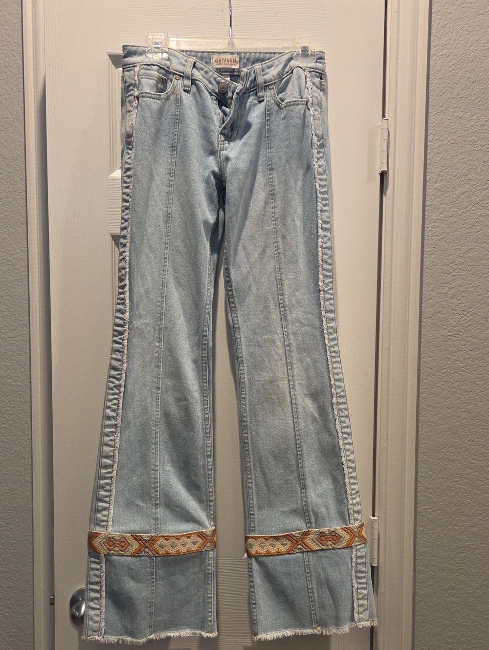 Shyanne Light Blue Flare Jeans with Embroidered Band